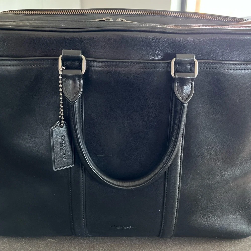 Coach Black Leather Briefcase/Computer Bag - Metropolitan model